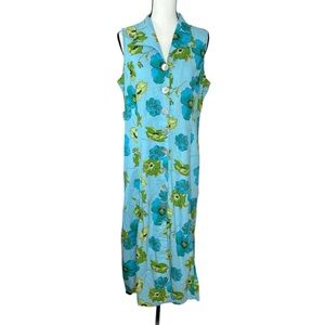 White Stag Vintage Blue and Green Linen Blend Floral Maxi Dress, 18